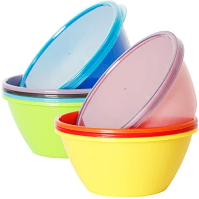 Afbeelding van Youngever 9 pack 650 ml herbruikbare plastic kommen met deksels, granen kommen, soepkommen, voedselopslagcontainers, set van in verschillende kleuren