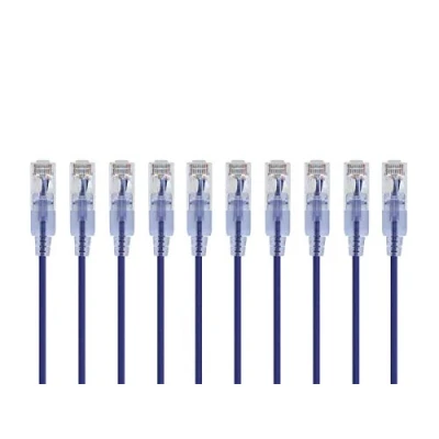 Afbeelding van Monoprice Cat6A 2ft paarse 10 stuks patchkabel UTP 30AWG 10G puur kaal koper snagless RJ45 SlimRun serie Ethernet kabel