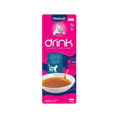 Afbeelding van Vitakraft Drink Salmon +L Carnitine Vloeibare Kattensnack 5 x 30gr
