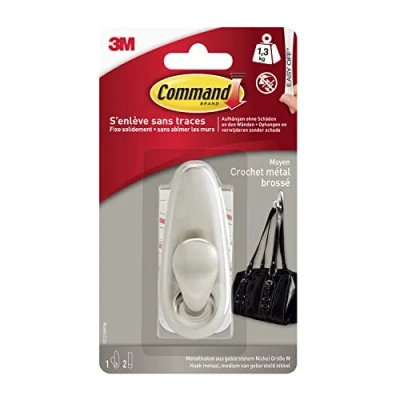Afbeelding van 3M Command ® medium metalen haak „klassiek (l x b h) 83 32 mm Nikkel (geborsteld) Inhoud: 1 stuk(s)
