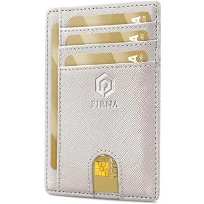 Afbeelding van Slanke Portemonnee voor Heren RFID Blokkerende Minimalistische Kaarthouder en Dames met Geschenkdoos, Slim Wallet Card Holder Wit