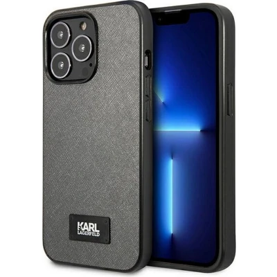 Afbeelding van Karl Lagerfeld Saffiano Plaque Back Case Geschikt voor Apple iPhone 13 Pro (6.1&quot;) Grijs