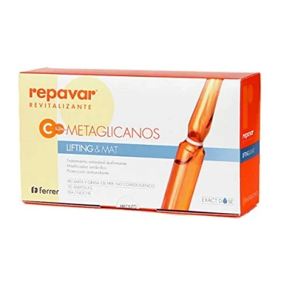 Afbeelding van Repavar Revitaliserend gezichtsserum, liftend en matteringseffect, gemaakt met vitamine C, formaat voor 1 maand, antioxiderende werking anti aging, jongere strakkere huid, 30 ampullen à ml
