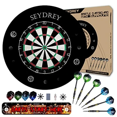 Afbeelding van Dart Board Stalen Dartboard set met 6 stuks 20 g Tip Darts 12 Vluchten Roterende Nummer Ring + Nietvrije Bullseye Gooilijn Installatie instructie (WITH SURROUND)