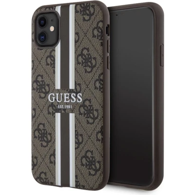 Afbeelding van Bescherming Guess iPhone 11 / XR brown hardcase 4G Printed Stripes MagSafe
