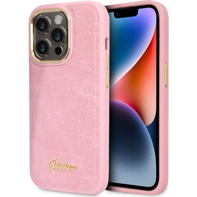 Afbeelding van Guess iPhone 14 Pro PU leer telefoonhoesje Kleur: Roze Bescherm je telefoon met een stijlvolle back cover