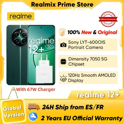 Afbeelding van realme Sony LYT 600 OIS, 12+, 5G Smartphone, 8 + 256 GB, met NFC, chipset Dimensity 7050 5G, 120 Hz AMOLED display, Smart Touch regenbestendig, 67 W Supervooc, Pioneer Green (geen adapter)