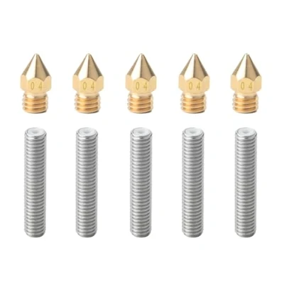 Afbeelding van QitinDasen 5 Stuks 3D Printer Extruder 0.4 mm Messing Mondstuk Printkop en M6 X 30 Roestvrij Staal Keelbuis