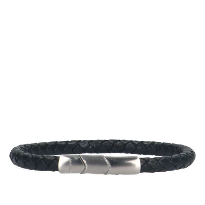 Afbeelding van Manfield Zwarte Leren Gevlochten Heren Armband