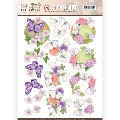 Afbeelding van 3D Push Out Jeanine&#039;s Art Classic Butterflies and Flowers White