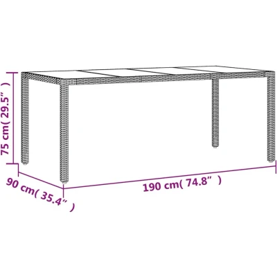 Afbeelding van Tuintafel met glazen blad 190x90x75 cm poly rattan bruin