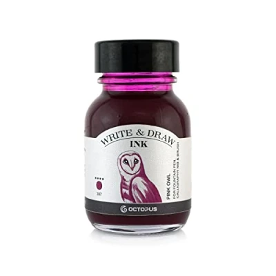 Afbeelding van Octopus Write and Draw Ink 397 Pink Owl, watervaste inkt voor schrijven en tekenen, kalligrafie inkt, lichtechte tekeninkt vulpen, glaspen, penseel, 50 ml