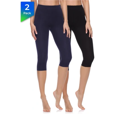 Afbeelding van Merry Style MS MS10 199 LE 2Pack Dames Capri Leggings Sport Vrijetijdsbroek 3/4 Lengte Katoen Yogabroek Zwart/Marineblauw S