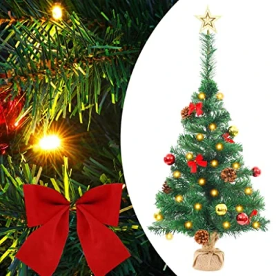 Afbeelding van Kunstkerstboom met verlichting en kerstballen 64 cm groen