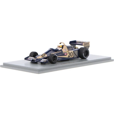 Afbeelding van het 1:43 gegoten model van De Williams Wolf WR1 #20 GP Monaco 1977. rijder was Jody Scheckter. fabrikant schaalmodel is Spark. Dit alleen online verkrijgbaar