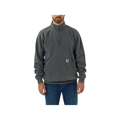 Afbeelding van Sweatshirt Carhartt pour homme, col montant, fermeture éclair quart, taille moyenne, coupe ample, gris, L