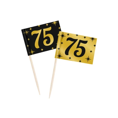 Afbeelding van Coctail Prikkers 75 jaar Classy 6,5cm 50 stuks