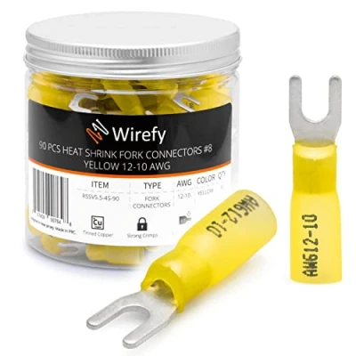 Afbeelding van Wirefy 90 Stuks M4 Vork Krimpkous Kabelschoenen Mariene Kwaliteit Vorktong Kabelverbinder 4 6mm²