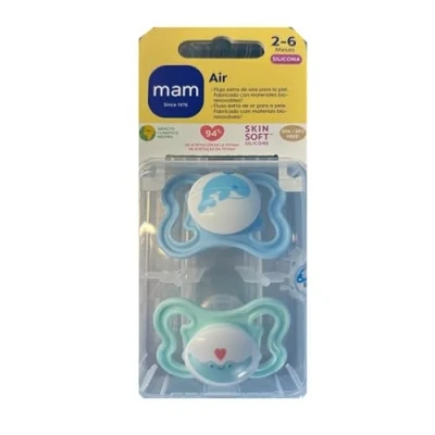 Afbeelding van MAM Air S228 fopspeen Schild met extra grote gaten voor de gevoelige huid, siliconen, vanaf 0 maanden oud, blauw (2 stuks)