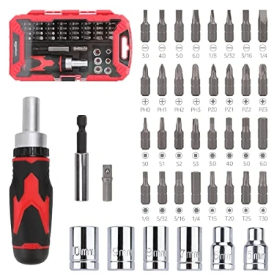 Afbeelding van Amazon Basics Ratelsleutel, magnetisch, 41 delige set, zilverkleurig