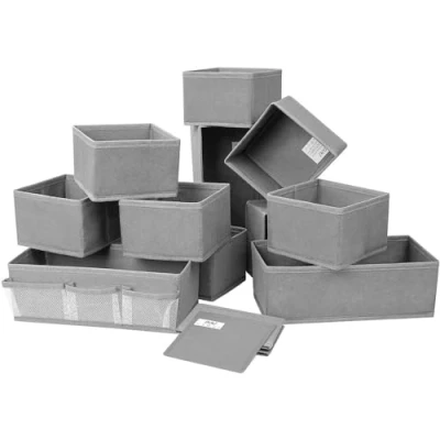 Afbeelding van DIMJ 12 stuks dressoir lade organisator, stoffen opbergdoos, opvouwbare kledingkast, opbergorganizer, ladeverdelers, opbergkubussen voor sokken, ondergoed, stropdassen, sjaals, cosmetica (grijs)