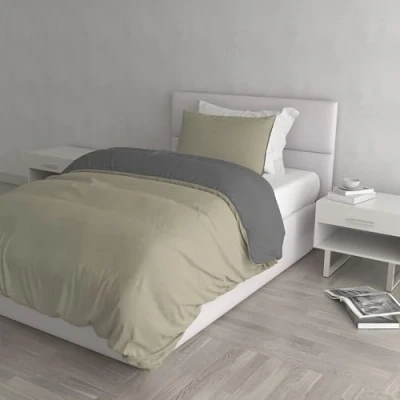 Afbeelding van Italian Bed Linnen Natural Color Doubleface dekbedovertrek, 100% katoen, turtelduif/rook, kleine dubbele