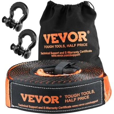 Afbeelding van VEVOR off road Recovery Kit, 7,6 cm x 30 &#039;, Heavy Duty Lier Kit met pond capaciteit polyester sleepriem, 20 kg D ring sluitingen, opbergtas voor ATV&#039;s, jeeps, voertuigen,