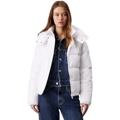 Afbeelding van Calvin Klein Jeans Matte Monologo Puffer Short Winterjas, Dames, Maat: Large, Bright white