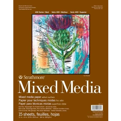 Afbeelding van Strathmore 400 Mixed Media 300gsm Pads, 15 x 11x14&quot; Vellen, Foldover Cover gelijmd 1 zijde, ideaal voor professionals en studenten