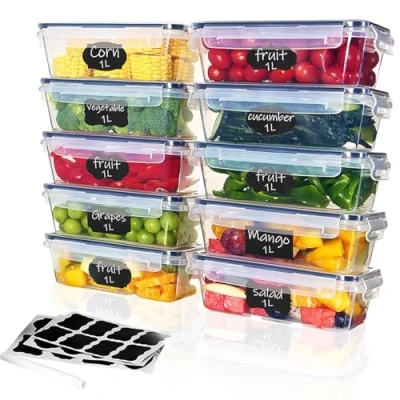 Afbeelding van Ordeluxe 10 vershouddozen met deksel, vriesdozen, meal prep dozen, x 1 l, BPA vrij en 100% luchtdicht