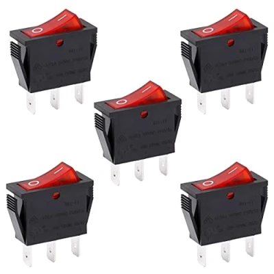 Afbeelding van Heschen ON OFF SPST tuimelschakelaar, 3 klemmen, rood, 16 A, 250 VAC, 5 stuks