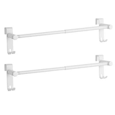 Afbeelding van EMKE Intrekbare handdoekhouder, badkamer boven de deur hangend handdoekenrek met haken, roestvrijstalen gootsteenhanddoekhouder verstelbare lengte, radiator handdoekhouder (2 stuks, wit)