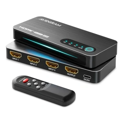 Afbeelding van AVIDGRAM HDMI 2.1 switch 3x1, schakelaar 8K 60Hz 3 in 1 Out met IR afstandsbediening, 4K 120Hz auto ondersteuning 48Gbps
