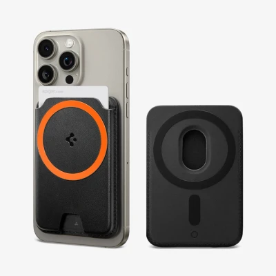 Afbeelding van Spigen Valentinus MagFit+ Magnetische Kaarthouder 3 Kaarten Compatibel met iPhone 16/15/14/13/12 Modellen Magsafe Wallet Zwart