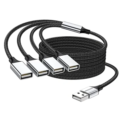 Afbeelding van MOGOOD USB Splitter, 4 in 1 Kabel, Hub NAAR adapter, Multi socket 6 vrouwelijke kabelconverter Ports Power Extension Cord Ode PC/CAR/LAPTOP