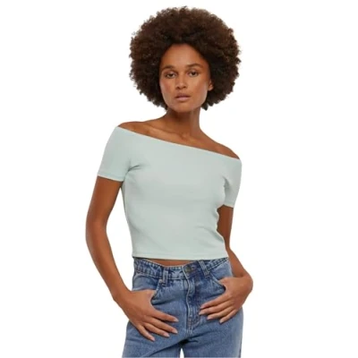 Afbeelding van Urban Classics OFF Shoulder Tshirt basic, Dames, Maat: 4XL, Frostmint