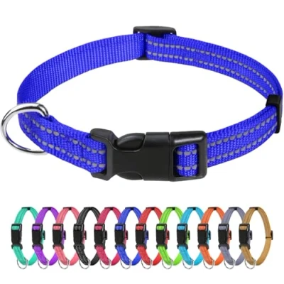 Afbeelding van TagMe Reflecterende nylon halsbanden, verstelbare klassieke halsband met snelsluiting gesp voor puppy, koningsblauw, 1,0 cm breedte