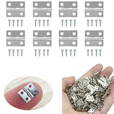 Afbeelding van 100 stuks mini scharnieren, connectoren, lade butt klapscharnieren met spijkers, voor houten kist, sieradenbox, kast, doe het zelf accessoires (zilver)