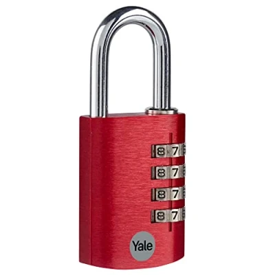 Afbeelding van Yale YE3CB/38/131/1/CO Standaard veiligheid 38 mm aluminium combinatie hangslot rood open beugel van gehard staal 4 cijfers combinatieslot