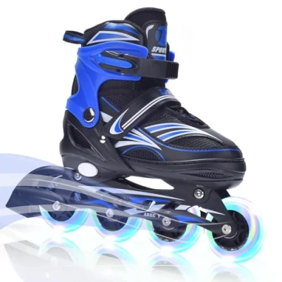 Afbeelding van ERNAN Inlineskates, verstelbare oplichtende inlineskates voor kinderen, jongens en meisjes, rolschaatsen jeugd, beginner (blauw, S)