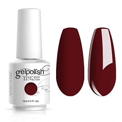 Afbeelding van Vishine Nagellak, semi permanent, gel, UV, LED, soak off, manicure, donkerrood (1369)