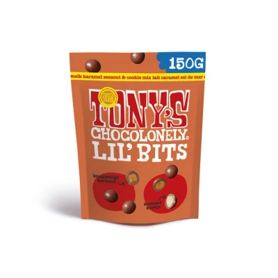 Afbeelding van Chocolade Tonys Chocolonely Lil Bits melk karamel zeezout cookie 150