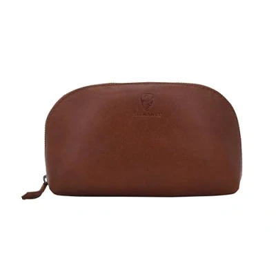 Afbeelding van GERMANUS make uptas Helge van echt leer, toilettas, wastas, uptas, clutch, bruin, hedendaags