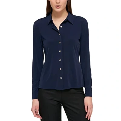 Afbeelding van Tommy Hilfiger Damestop met lange mouwen, kraag en knoopsluiting aan de voorkant, Blauw (middernacht), M