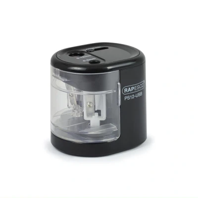 Afbeelding van 6x Rapesco automatische potloodslijper PS12, 2 gaats, USB of batterij,