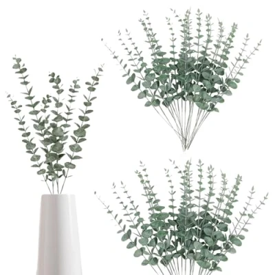 Afbeelding van RHQFDM 30 stuks 38 cm kunstmatige eucalyptus takken groene plastic planten decoratie bladeren voor bruiloften, tuinen, kantoordecoraties (donkergroen)