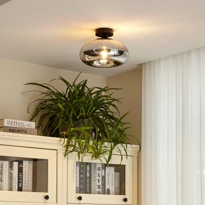 Afbeelding van Lindby plafondlamp 1licht ijzer, glas H: 19 cm E27 zwart, rookgrijs