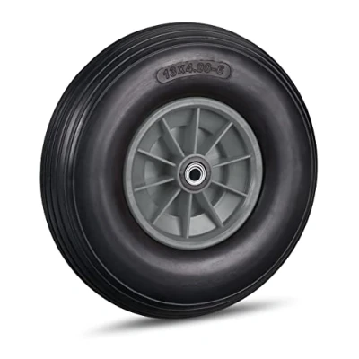 Afbeelding van Relaxdays kruiwagenwiel 4.00 6 volrubber anti lek PU reservewiel compleet adapters Zwart grijs