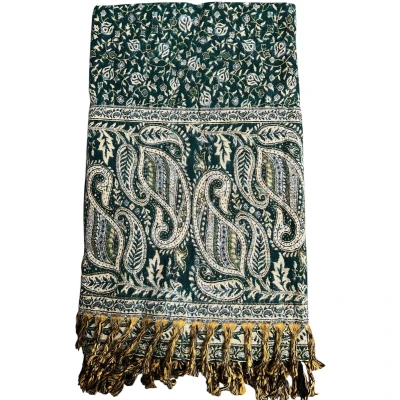 Afbeelding van Omslagdoek Paisley grote sjaal groen geel meditatiedeken dekentje plaid woondeken 200x100cm nm05
