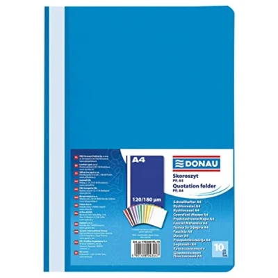 Afbeelding van DONAU 1702001PL 10 plastic snelhechter A4 blauw, kunststof van eco PP folie 120/180 μm, met transparant deksel, voor kantoor en school, inhoud ca. 200 vellen verpakking stuks.